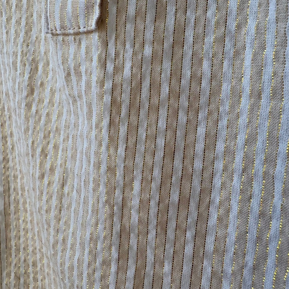 Anne Klein White Gold Stripe Textured Button Front Popover Blouse - Medium - Picture 6 of 7